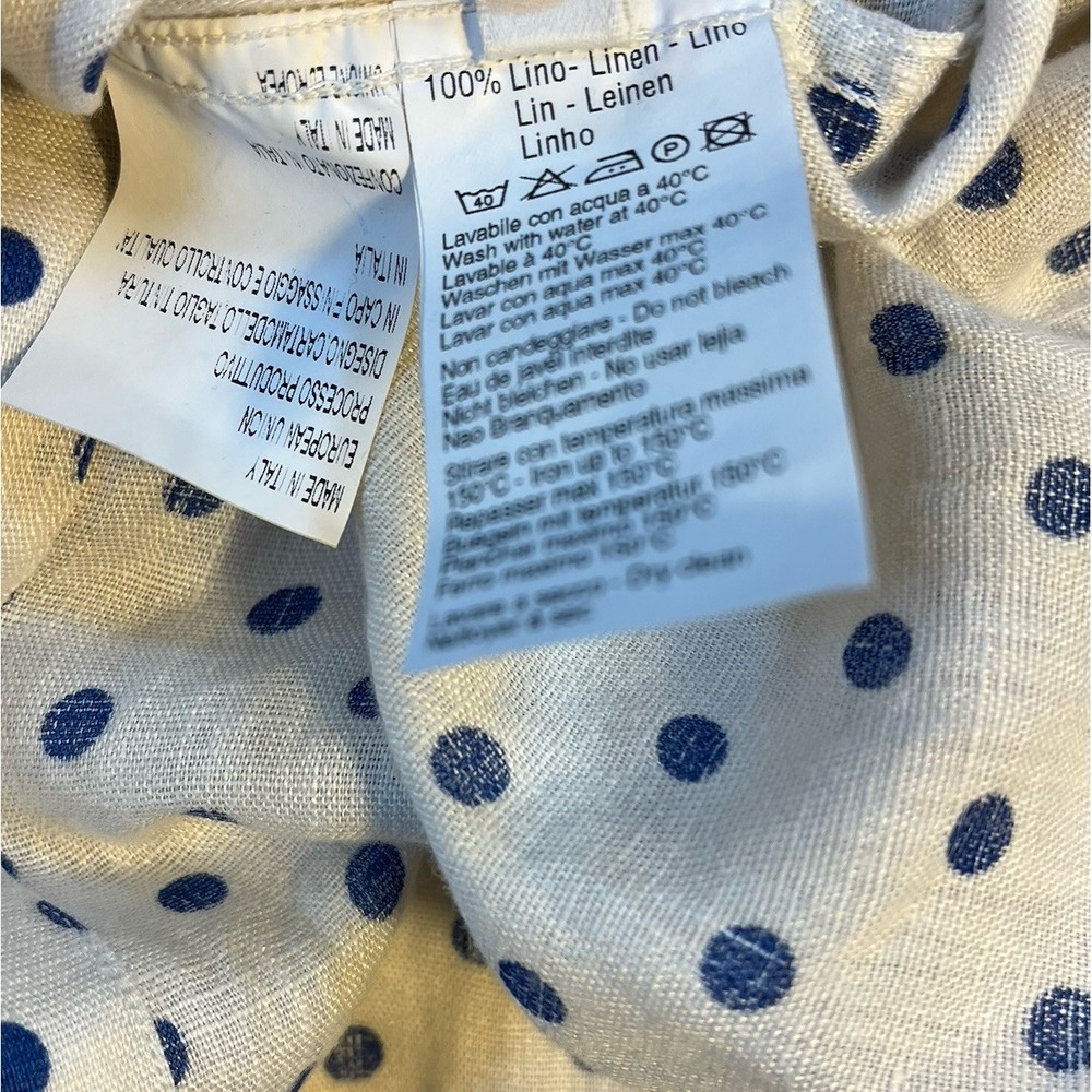 120% Lino Linen Italian Men's Polka Dot Button Up Luxury - Picture 5 of 10